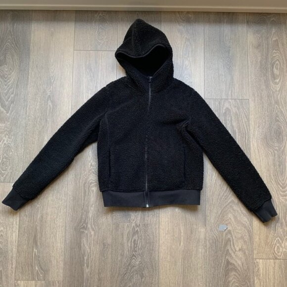 Uniqlo Women's Teddy Sherpa Hoodie Sweater Zip-up Zipper Front Black Size XS - Picture 3 of 10